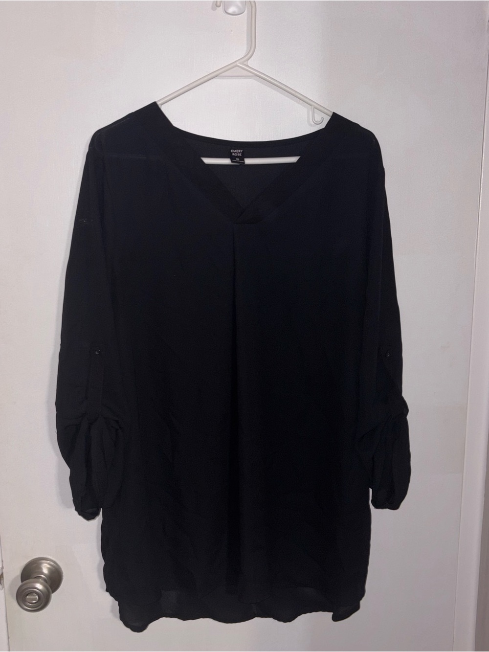 Black V-Neck Roll-Tab Sleeve Tunic
